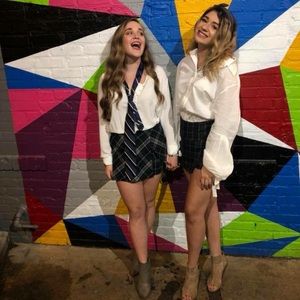 White oversized button up with puffy sleeves